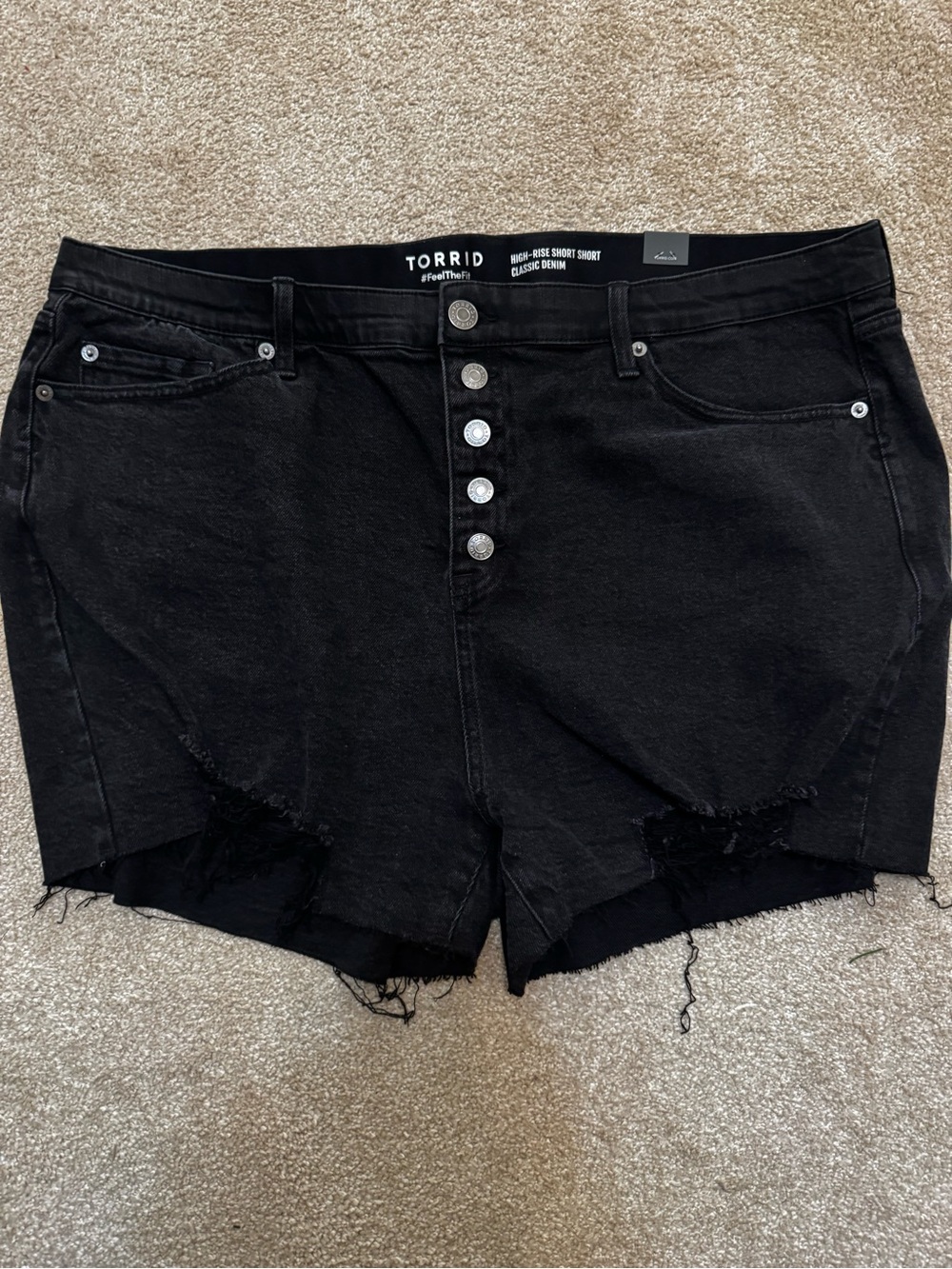 torrid Black Distressed Button-Front Denim Shorts